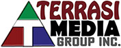 Terrasi Media Group, Inc. full color logo with Red, Green and Blue colors around center "T"